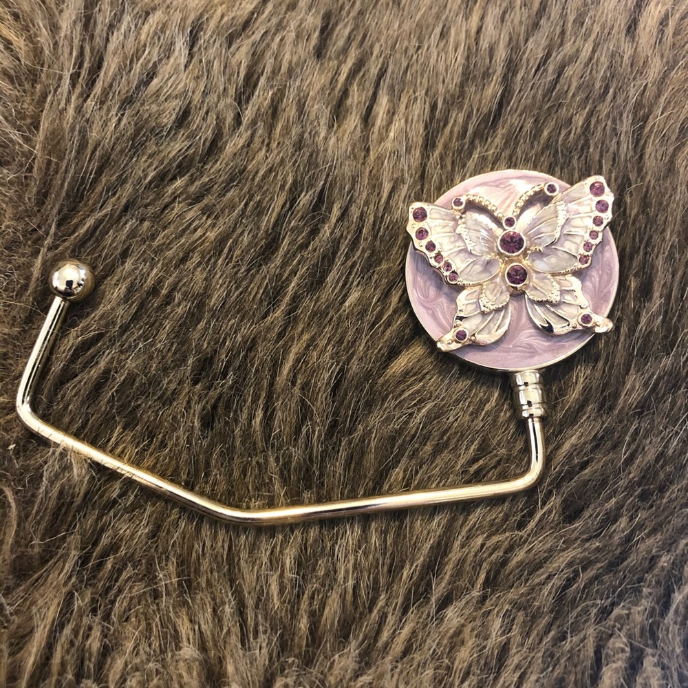 Purple butterfly stone enamel purse holder clip